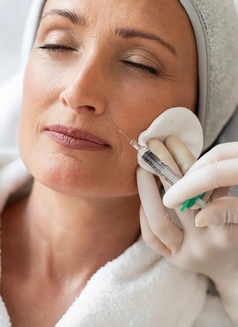 Mature woman getting a facial injection